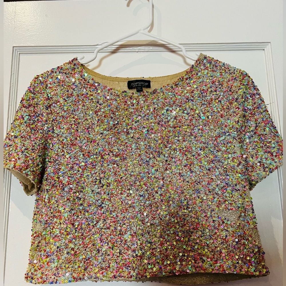 TOPSHOP vintage sequin crop top
